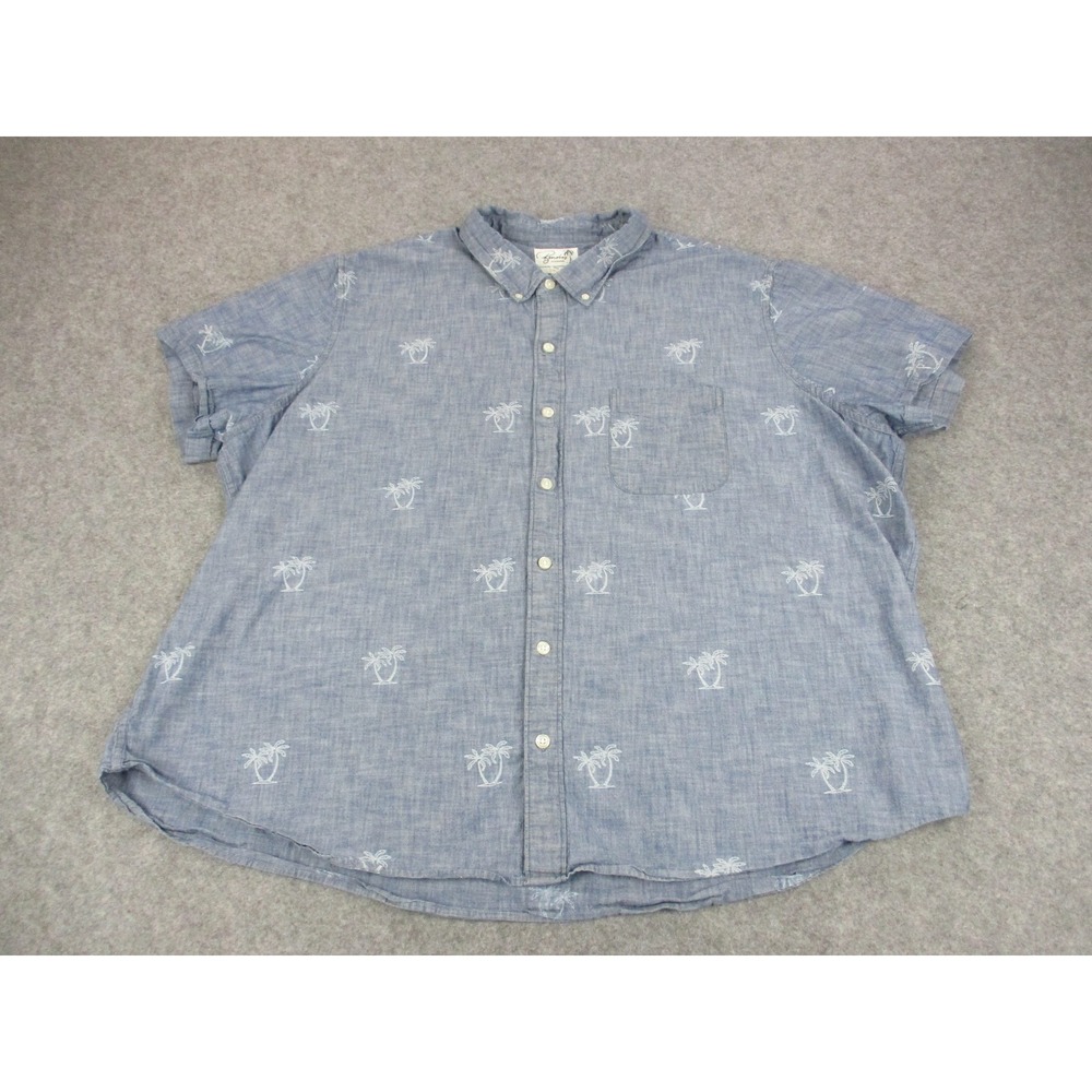 Bonobos Shirt Mens 4XL Blue Palm Tree Chambray Button Up Short Sleeve Pocket